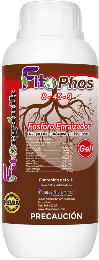 Envase de 1 L de FitoPhos 8-45-9, fósforo enraizador