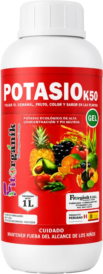 Envase de 1 L de Potasio K50, potasio ecológico foliar